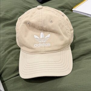 adidas Beige Trefoil Baseball Cap with White Logo